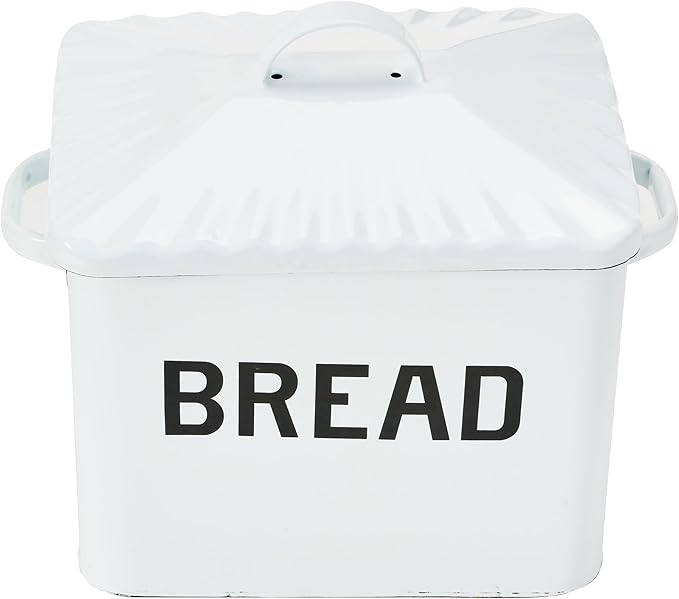 Creative Co-Op Distressed White Bread Box with Lid