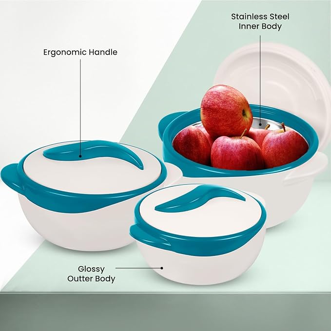 Pinnacle 3 Piece Thermo Dish Hot or Cold Casserole Serving Bowls with Lids Turquoise