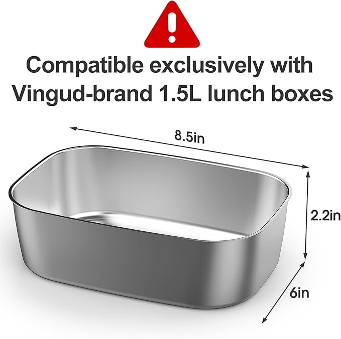 Vingud 1.5L Replacement Stainless Steel Container Electric Lunch Box (Model: DFH-001), Food Container, Eco Safe & Healthy, Dishwasher Safe