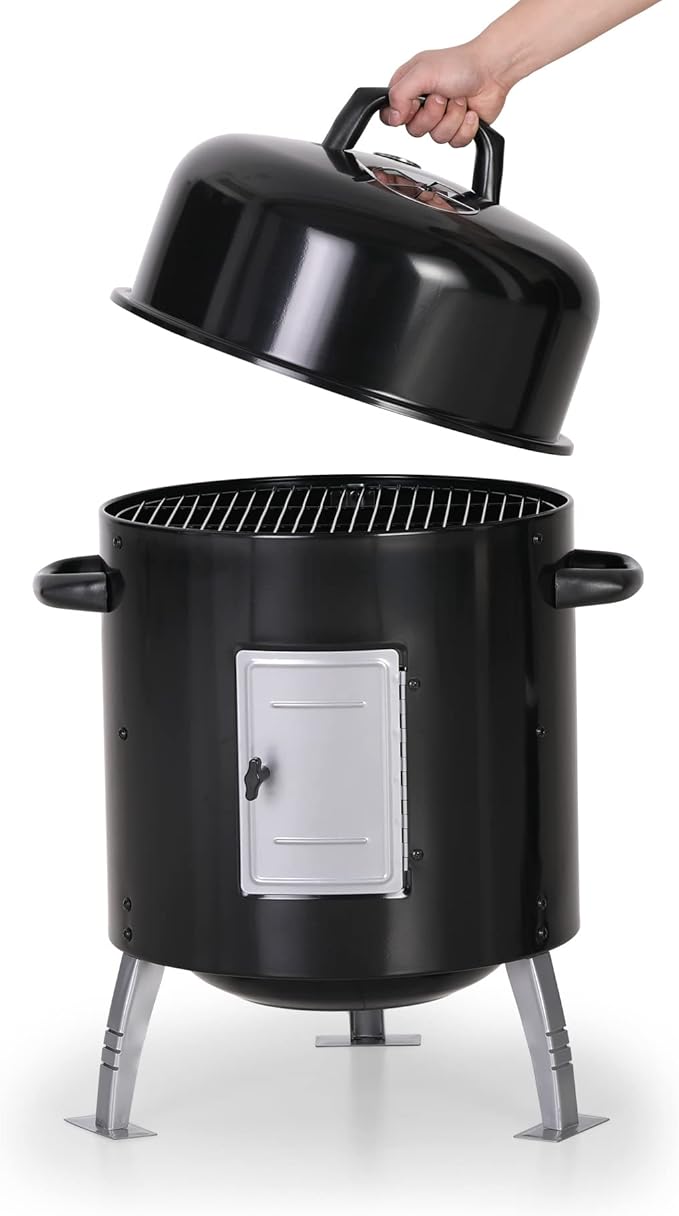 MFSTUDIO 17" Vertical Charcoal Smoker with Thermometer, Integrated Metal Grill Chamber Less Smoke Leak & Heat Loss,Black