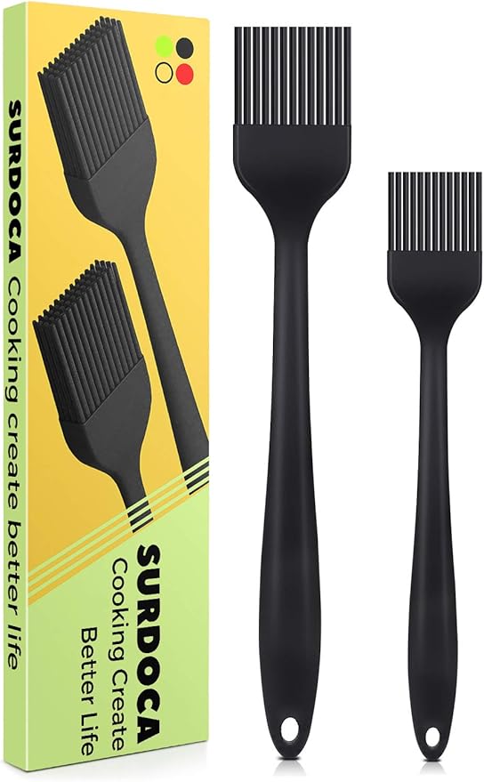 SURDOCA Silicone Pastry Basting Brush - 2Pcs 10 + 8 in Heat Resistant Brush for Baking Cooking Food, BPA Free Kitchen Brush for Sauce Butter Oil, Stainless Steel Core Design for Barbecue BBQ Grilling