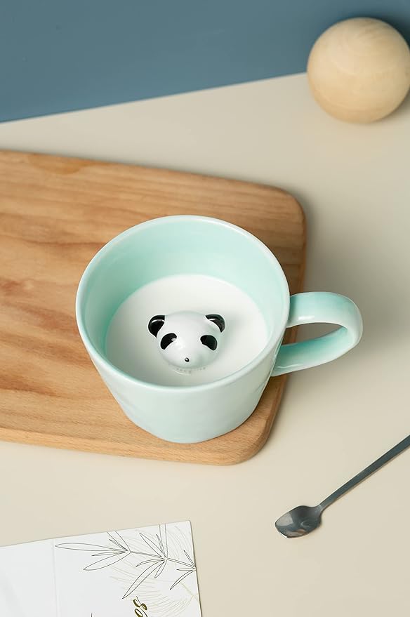 DIHOclub Panda Ceramic Cup Hidden 3D Animal Inside Mug,Cute Cartoon Handmade Figurine Mugs,Holiday and Birthday Gift for Coffee & Tea Lovers,12 OZ (Blue)