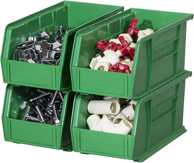 Akro-Mils 30230 AkroBins Plastic Storage Bins, Space-Saving Stackable Bins for Garage, Pantry, Craft Organization, 11-Inch x 5-Inch x 5-Inch, Green, 12-Pack