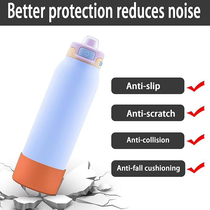 2 PCS Silicone Bottom for Ello Pop 32 OZ Water Bottle, Water Boot for Ello Pop,Avoid Scratches and Noise(Orange, 22oz)