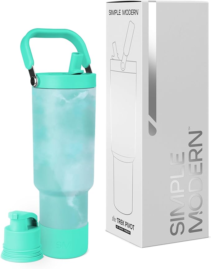 Simple Modern Trek Pivot | 40oz Flip Straw Tumbler with Handle | Water Bottle & Boot | Interchangeable Straw & Chug Lids | Insulated Stainless Steel Jug | Gym Sports Outdoors | Ocean Tide