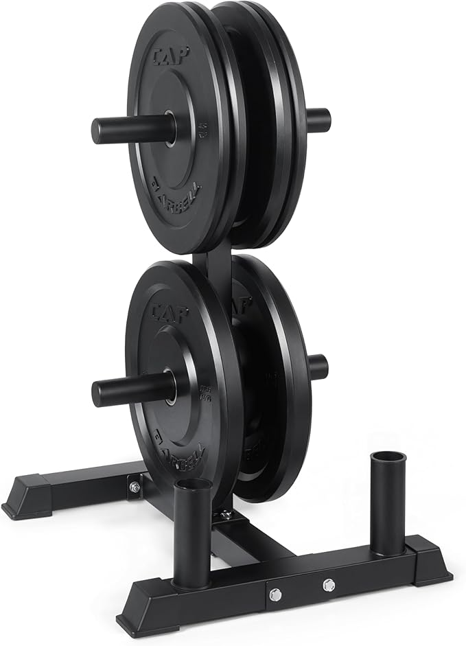 CAP Barbell 2-Inch Olympic Bumper Plate Weight Set with 6 Post Rack | 100-370 lbs | Multiple Options