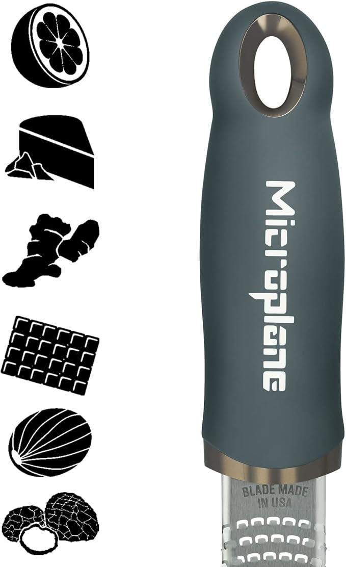 Microplane Premium Zester Grater in After Dark Gray | Lemon Zester tool, Hard Cheese & Vegetable Grater | For Citrus, Parmesan Cheese, Garlic, Ginger, Nutmeg | Fine Stainless Steel Blade, Made in USA