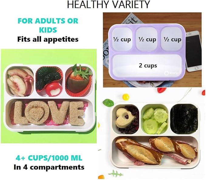 kinsho Bento Lunch Box for Kids Lunch-Boxes for Women Adults Girls Boys | Snack Containers for Toddlers Tweens Pre-School Lunches BPA Free | Purple, 4 compartments (1 Pack)