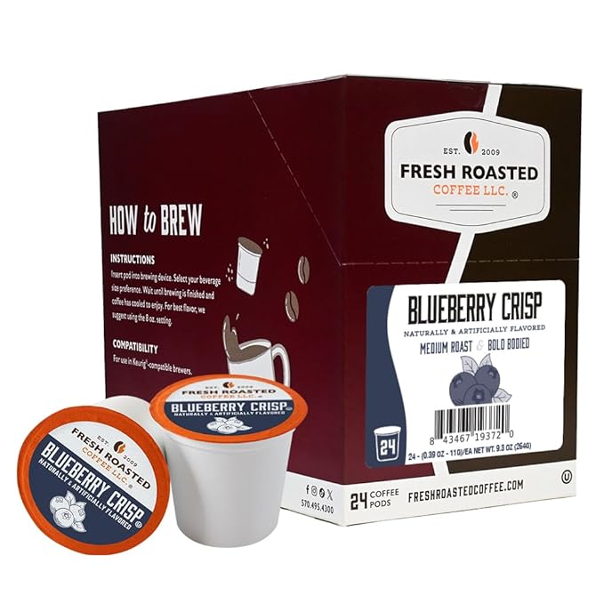 Fresh Roasted Coffee, Blueberry Crisp, Flavored Coffee Pods, 24 Count