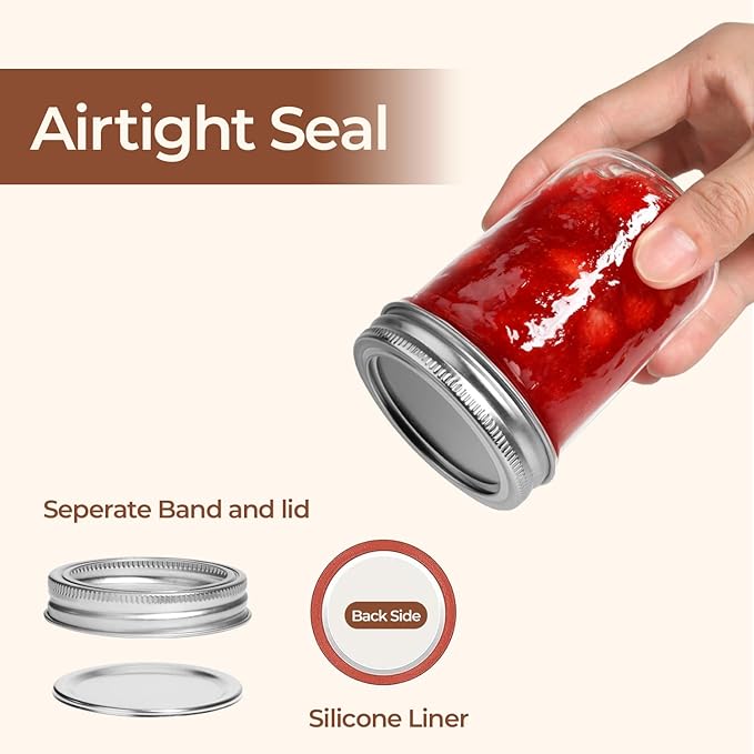 ComSaf Small Mason Jars 8 oz - 6 Pack, Regular Mouth Mason Jar with Lids and Seal Bands, Small Glass Canning Jar for Spice, Jam, Honey, Jelly, Dessert, Shower Wedding Favors, DIY Candles Decor
