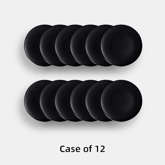 Stoneware Coupe Commercial Grade Dinner Plates, Matte Black Round Plates 10.5", Case of 12