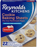 Reynolds Kitchens Cookie Baking Sheets, Pre-Cut Baking Parchment Paper Sheets for Cookies, Oven-Safe up to 425 Degrees, Reusable Up to 3X, No-Mess Cleanup, 12 in x 16 in, 22 Count