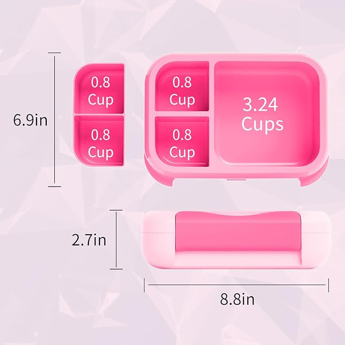 Prints Leak-Proof XL Lunch Box - Reusable 3-Compartment Containers Bento Box for meal Prepping;5-Cup Capacity for Adults & Ages 8+, BPA-Free, Dishwasher Safe (Pink - Rainbow Unicorns)