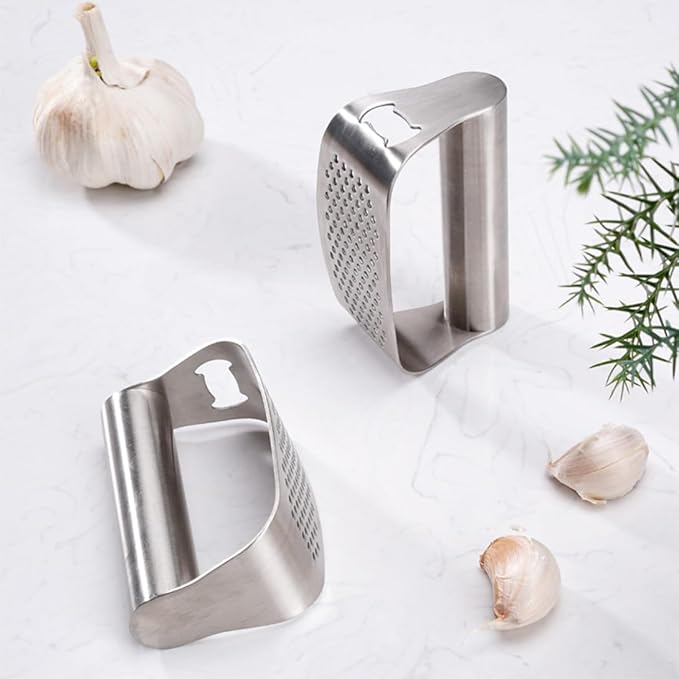Stainless Steel Garlic Presser, Upgraded Garlic Press Rocker Garlic Mincer Garlic Crusher with Peeler and Cleaning Brush, Garlic Chopper for Smash Garlic Kitchen Gadgets Tools