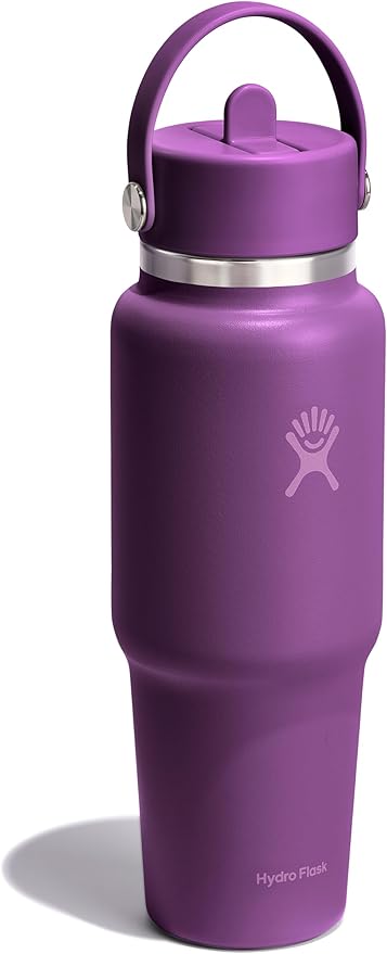 Hydro Flask Travel Water Bottle - Insulated Stainless Steel - Wide Straw Lid, Non Spill, Leakproof in 32 Oz Oat Tan