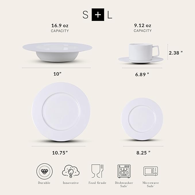 Stone Lain Sylvie 20 Pieces Bone China Dinnerware Set, White