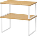 NEX Kitchen Cabinet and Counter Shelf Organizer, Stackable & Expandable, White and Natural