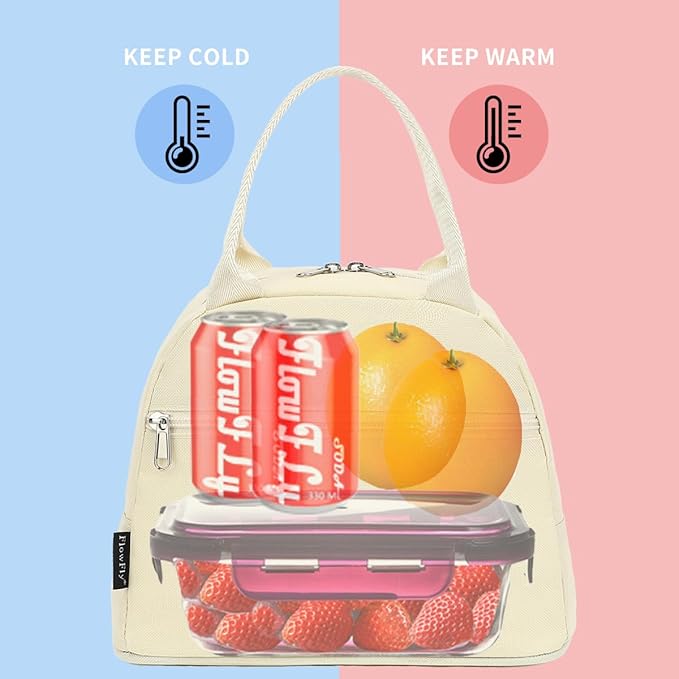 FlowFly Insulated Lunch Cooler Bag - Tote Bag Organizer for Women/Men, Beige