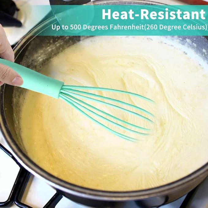 5 Pcs Silicone Whisk for Cooking - Mini Whisk Stainless Steel Dough Whisk, Non Stick Hand Tiny Balloon Wire Whisk, Milk Egg Frother for Blending Whisking Beating Stirring Baking