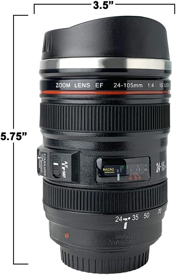 Camera Lens Coffee Mug with Slider Lid – Realistic DSLR Thermos Cup, Novelty Gift for Photographers, Coffee Lovers, Men & Women