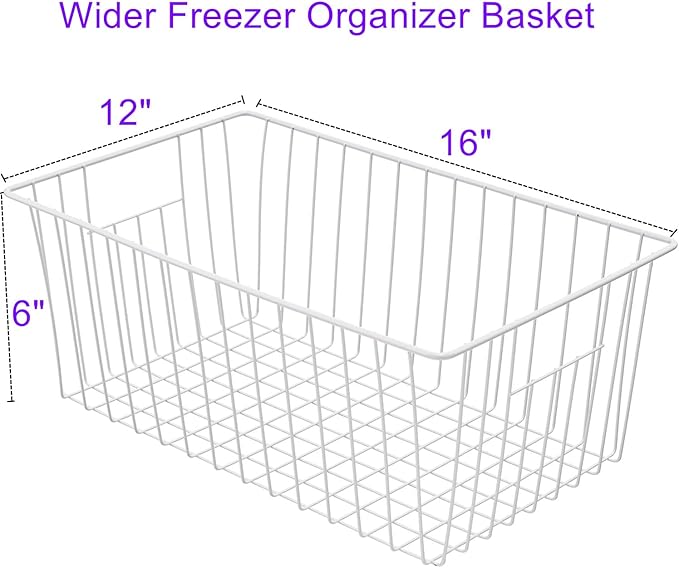 16Lx12W inch Wider Freezer Storage Organizer Baskets Container, Deep Metal Wire Chest Upright Refrigerator Divider Bins with Built-in Handles for Cabinet, Pantry, Closet, Kitchen(6)