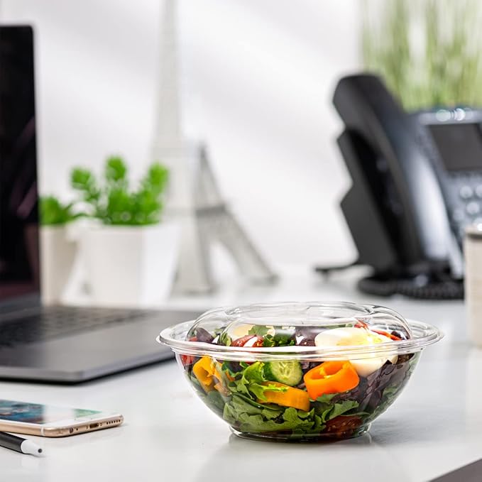 Comfy Package [24 oz. - 50 Count] Clear Plastic Salad Bowls with Lids, Disposable Salad Containers for Lunch - Perfect for Takeout, Salads, and Meal Prep