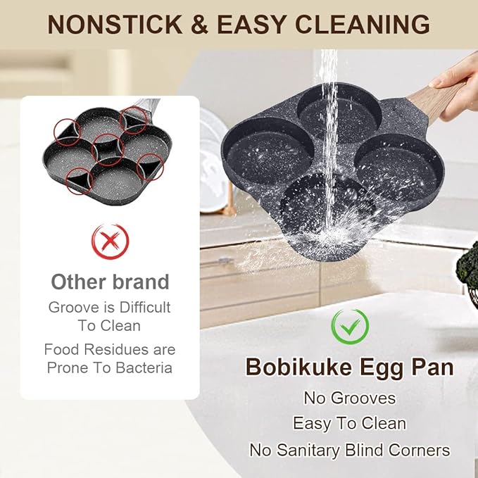 Fried Egg Pan, Egg Frying Pan 4 Cups Egg Poacher Pan Nonstick Mini Pancake Pan Burger Maker for Breakfast, Aluminum Alloy (Black)