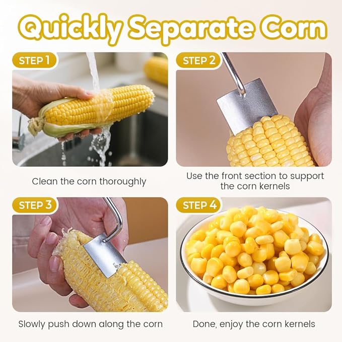 Easy Clean Corn Cob Peeler, 2025 New Corn On The Cob Stripper Tool with Long Handle, Stainless Steel Corn Cutter for Corn Cob With Corn Holder (Green-1 pcs)