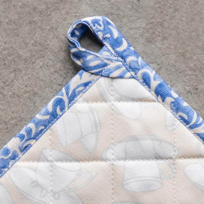 Maison d' Hermine Pot Holders Set 100% Cotton Heat Resistant Potholders 8" x 8" Hot Pads with Loop BBQ, Cooking, Baking, Grilling, Kitchen, Handling Hot Pans Spring/Summer (Pack of 2, Canton)