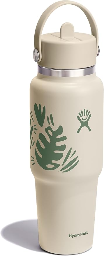Hydro Flask Travel Water Bottle - Insulated Stainless Steel - Wide Straw Lid, Non Spill, Leakproof in 32 Oz Botanical Bliss Coconut