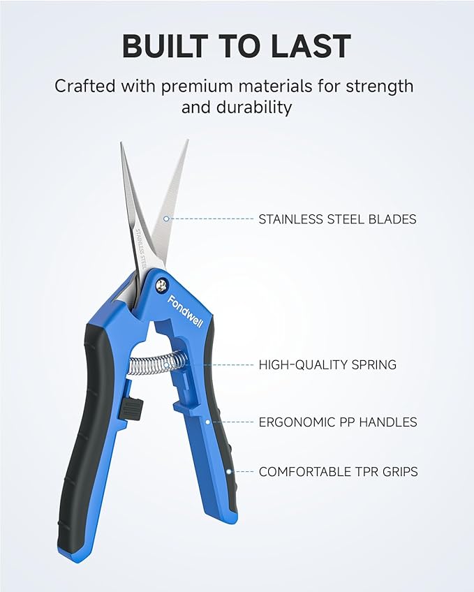 Fondwell 6.5" Pruning Shears Trimming Scissors: 2 Pack of Small Garden Snips with Micro Tip - Plant Clippers of High Cutting Efficiency