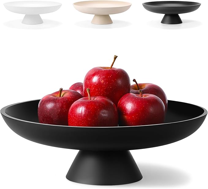 Large Decorative Bowl for Home Decor, Large Fruit Bowl for Kitchen Counter, Key Bowl for Entryway Table (Black, Pedestal)