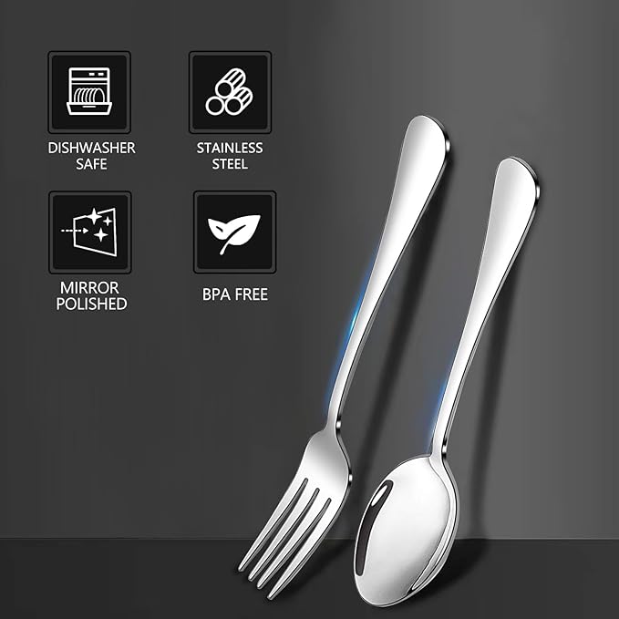 Forks and Spoons Set, 6PCS 6.7" Salad Forks and 6PCS 6.7" Soup Spoons, Stainless Steel Silverware set of 12, Mirror Polished & Dishwasher Safe