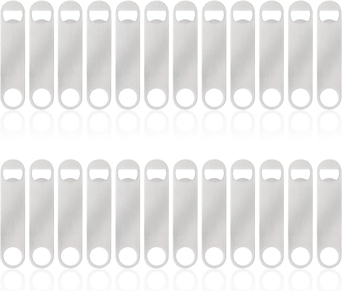 24 Pack Flat Beer Bottle Opener 5 inch Heavy Duty Stainless Steel Flat Bottle Opener Metal Beer Bottle Openers Silver Beer Openers for Bartender Kitchen Bar or Restaurant (Silver, 5 inch)