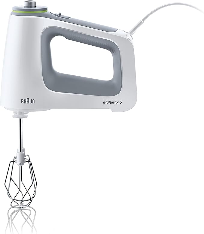 Braun MultiMix 5 Hand Mixer, 350W Electric Mixer with SmartMix Technology, 9-Speed + Turbo, MultiWhisk & Dough Hooks, Lightweight Soft-Grip Design, White