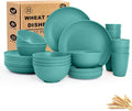 Wheat Straw Dinnerware Sets 32-Piece, Service for 8, Unbreakable Kitchen Dishes Set, Plastic Plates and Bowls Set with Cups, Microwave and Dishwasher Safe Dishware Set for Party- Green