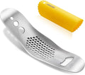 Garlic Press Rocker & Silicone Peeler, Stainless Steel Garlic Mincer, Herb Stripper & Leaf Zipper
