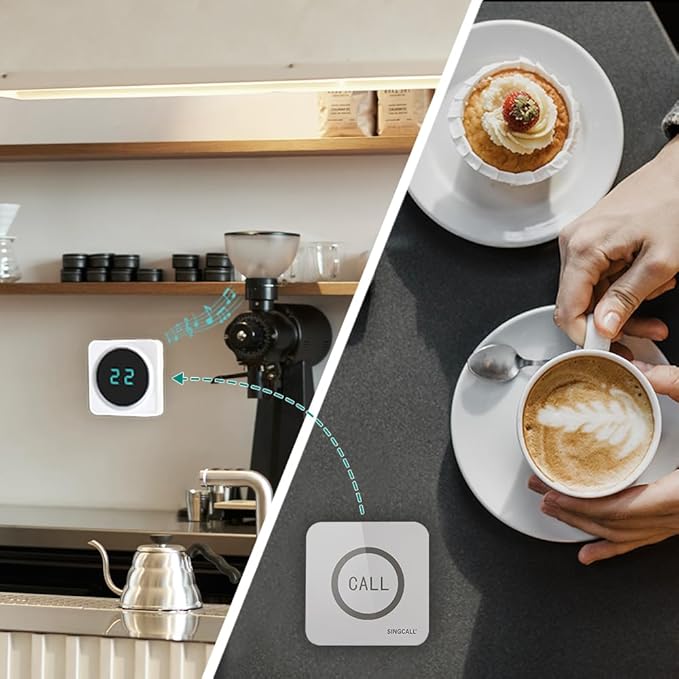 SINGCALL Restaurant Pager System Waiter Calling System Pagers and Beepers for Kitchen,Fast Food,Hotel,Restaurants,Cafe,Bar to Call Waiters 2 Waterproof Wireless Call Buttons