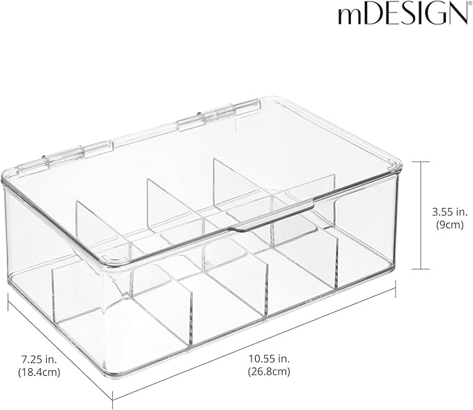 mDesign Tea Bag Single Serve Pouch Divided Box Holder Organizer, Clear