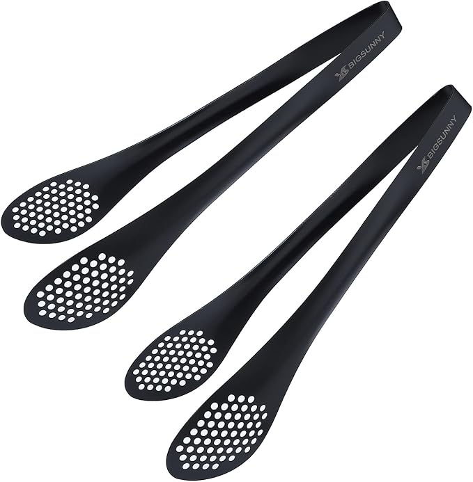 MSY BIGSUNNY Stainless Steel Buffet Tongs - Heavy Duty Kitchen Food Tong for Cooking and Serving (Black - 11" Serving Tongs)