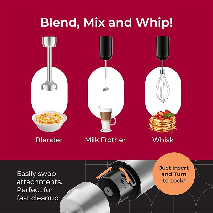MuellerLiving Immersion Handheld Stick Blender: 8-Speed Stainless Steel Electric, 3-in-1 Turbo Mode for Soup, Smoothies, and Purée.
