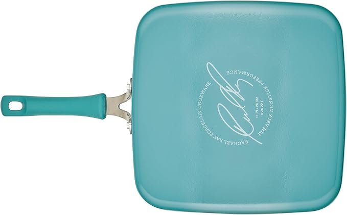 Rachael Ray Cook + Create Nonstick Stovetop Griddle/Grill Pan, Square, 11 Inch, Agave Blue