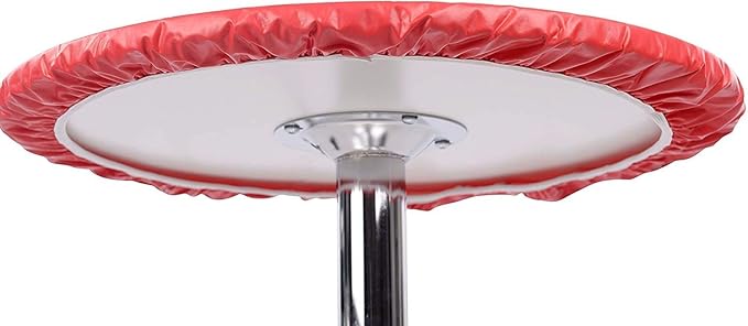 Yourtablecloth Heavy Duty Vinyl Round Fitted Tablecloth (Table Cover) with Flannel Backing Vibrant Colors Elasticized Tablecloth Great for Indoor and Outdoor Dining and Playing Cards 54” Ruby Red
