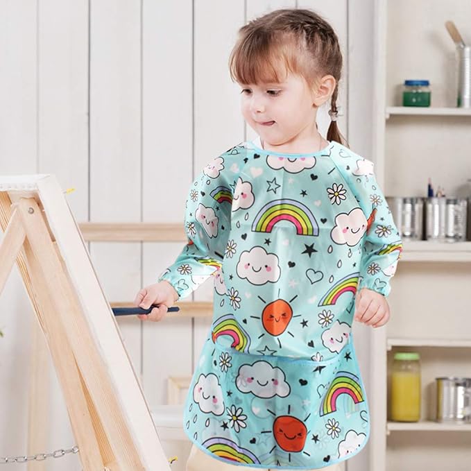 CUBACO Kids Painting Apron, 2pcs Waterproof Art Smocks For Child 3-8 Years, Kids Smocks for Painting Aprons with Long Sleeve