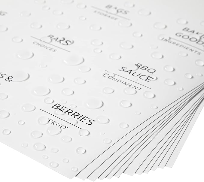 Talented Kitchen Minimalist Food Labels - 2.5" x 2.5" Matte White Vinyl, Pack of 157 - Pantry & Fridge Container Labels for Jars & Bins - Preprinted Food Storage Stickers, Water-Resistant
