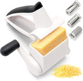 Cheese Grater with Hand Crank - 3 Adjustable Grating Drums for Parmesan & Hard Cheeses - Shatter-Resistant & Easy to Clean