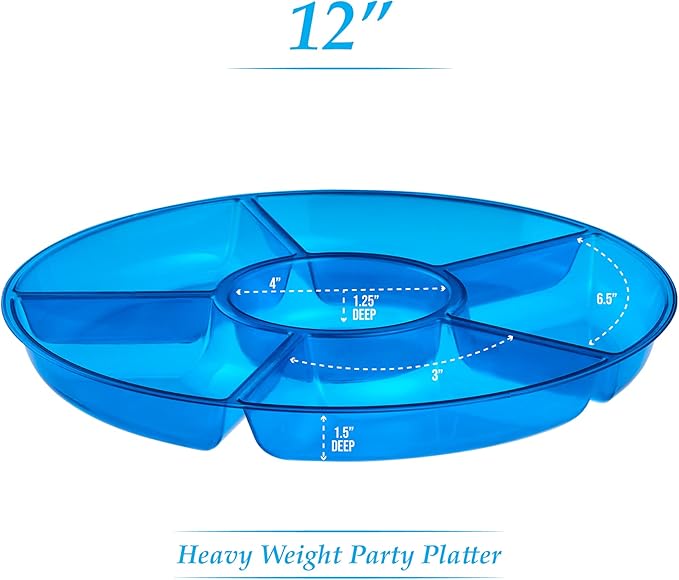 Plasticpro 6 Sectional Round Plastic Serving Tray/Platter (4, Blue)