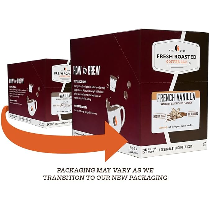 Fresh Roasted Coffee, French Vanilla, Flavored Coffee Pods, 72 Count