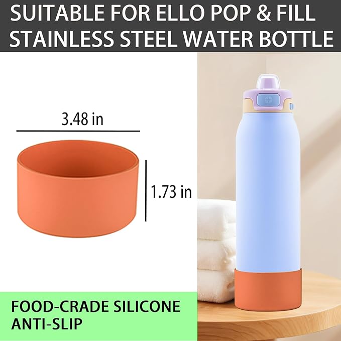 2 PCS Silicone Bottom for Ello Pop 32 OZ Water Bottle, Water Boot for Ello Pop,Avoid Scratches and Noise (Orange, 320z)