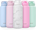 Ello Cooper 40oz Stainless Steel Water Bottle with Straw and Carry Handle, Double Walled and Vacuum Insulated Metal, Leak Proof Locking Lid with Soft Silicone Spout, Reusable, BPA Free, White Marble